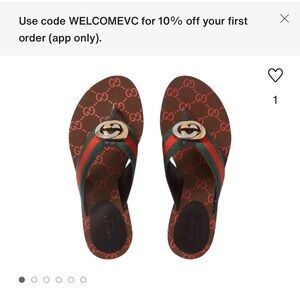 Gucci Brown Monogram Flip Flops with Green and Red Web Stripe